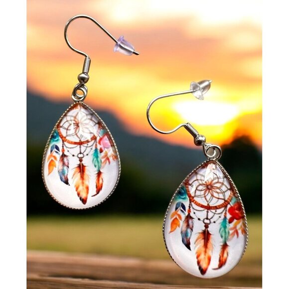Native American Dreamcatcher Earrings New Teardrop Feathers Reservation … - Picture 6 of 12